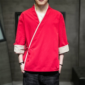 风棉麻五分袖衬衣男春夏可定制团购服衬衫唐装T089-P60图片
