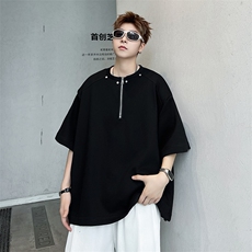 夏季美式半拉链短袖t恤男潮牌百搭宽松五分袖上衣现货T1799-P32，男装T恤，星座512-4