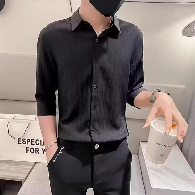 轻熟风短袖衬衫男士夏季新款凉感七分袖衬衣潮流韩版痞帅半袖寸衫,男装衬衫,星座1210-1