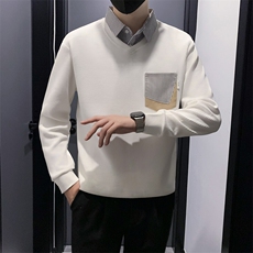 B340WY1801P6898店主风无头风衬衫领假两件卫衣男，男装衬衫，电商B340