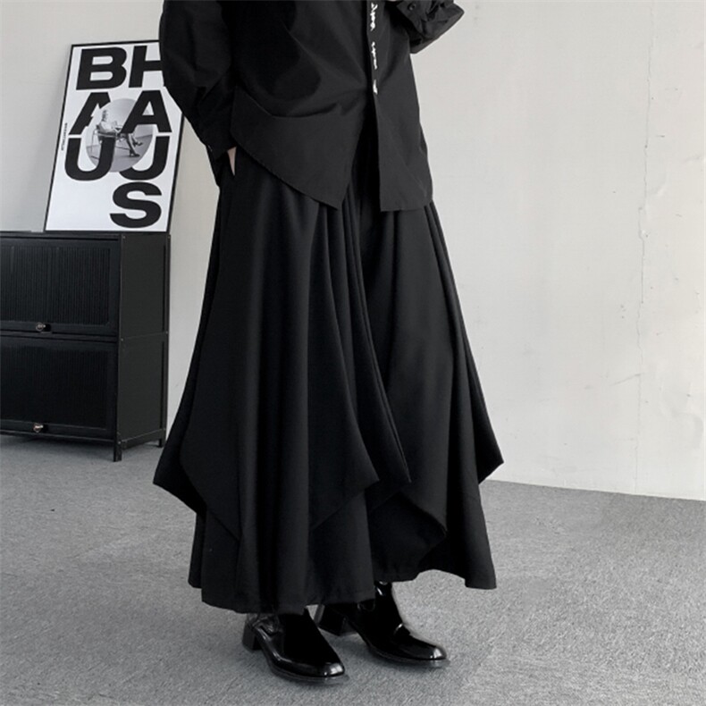 春季山本风日系不规则设计裙裤宽松大码九分阔腿裤大摆休闲裤，男装休闲裤，星座909