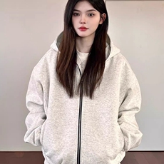 白灰色连帽女士卫衣2025新款春秋冬季新款oversize慵懒风开衫外套，女装短外套，星座218-8