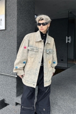 网红原创美式街头黄泥水洗做旧复古牛仔衣男女宽松潮牌夹克秋外套，男装夹克，星座505-2（原电商A260-1)