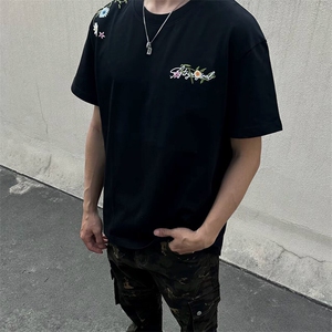 万针全刺绣工艺抖音得物高品质260克重磅纯棉双纱美式高街短袖T恤图片