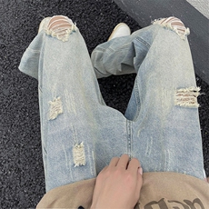 牛仔裤男夏季薄款美式高街vibe风破洞宽松休闲长裤N01099-P48，男装牛仔裤，星座308B-1