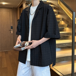 C5029/P40夏季新品西服领衬衫男个性肌理感格纹潮男宽松衬衣上衣图片