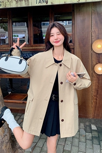 超好看卡其色韩版风衣2024春秋新款女士短款衬衫休闲显瘦百搭外套图片