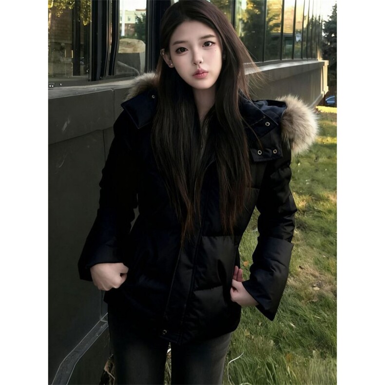 美式毛领连帽棉服女冬季加厚收腰显瘦学生棉袄外套8056-P110网图,男装棉衣,电商B245