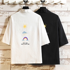 HF59141-P40风汉服男开衫外套七分袖道袍砖墙挂拍，男装民族服装，电商A040A