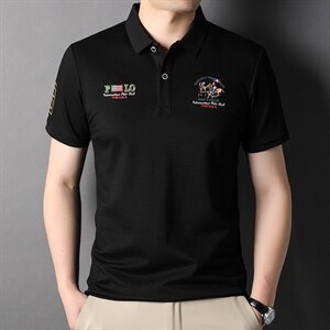 凉感冰丝2023夏季新款男士短袖T恤白色半袖衣服纯色翻领体恤图片