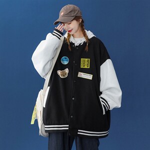 2022春装新款韩版字母印花宽松夹克情侣棒球服外套 G84 P65控78图片