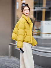 宽松短款外套2024冬装立领抽绳简约显白面包服女，女装羽绒服，曼慕纤衣