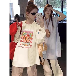 Q312-P45 小丑女印花圆领卫衣 百搭上衣学院风学生宽松内搭外套图片