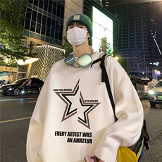 特批港风夜景星星印花宽松圆领毛衣M1063P45控68，男装针织衫/毛衣，电商A247
