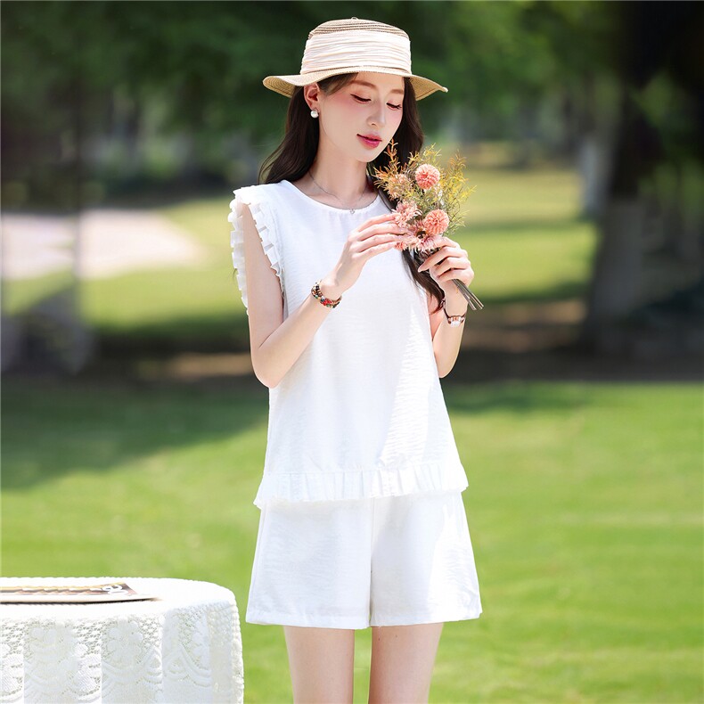现货夏季新款时尚上衣潮流两面穿套装女洋气小个子休闲短裤两件套,女装套装/套裙,韩美纤衣