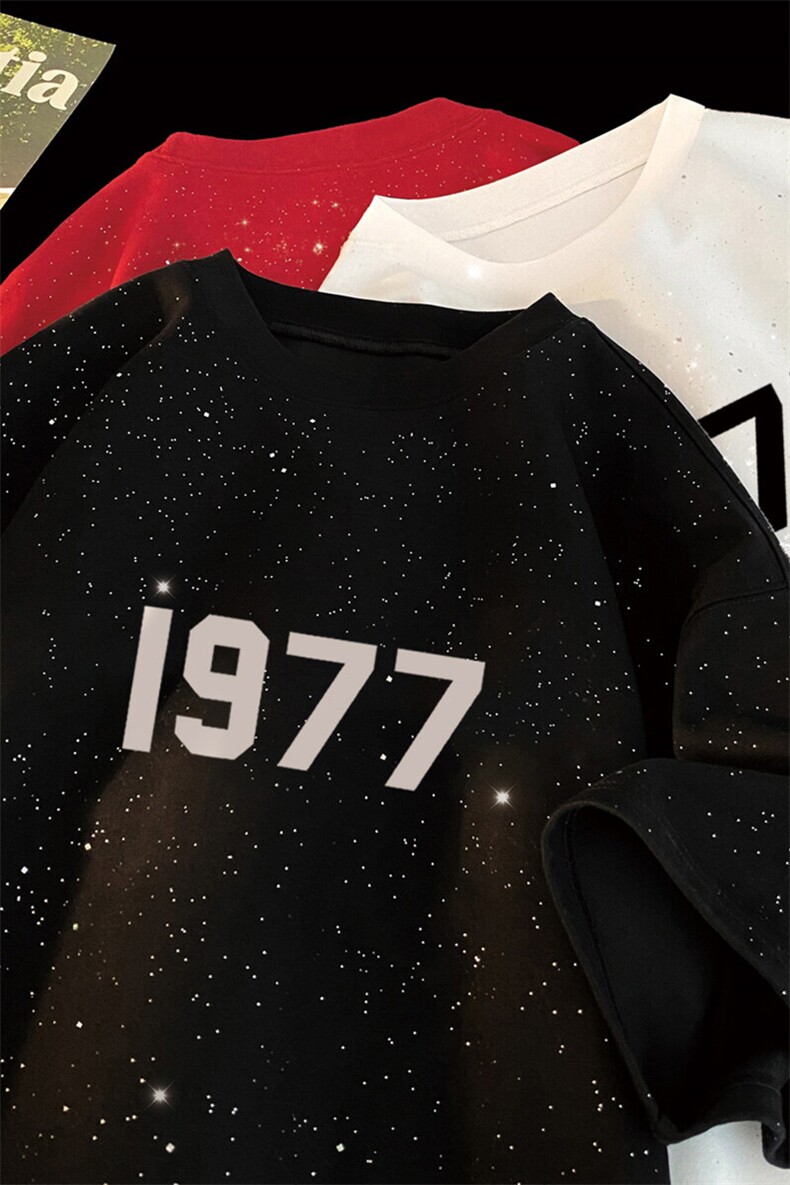 2025夏季新款高品质满天星亮片短袖1977印花MT901-P30控48,男装T恤,星座508（原C305）