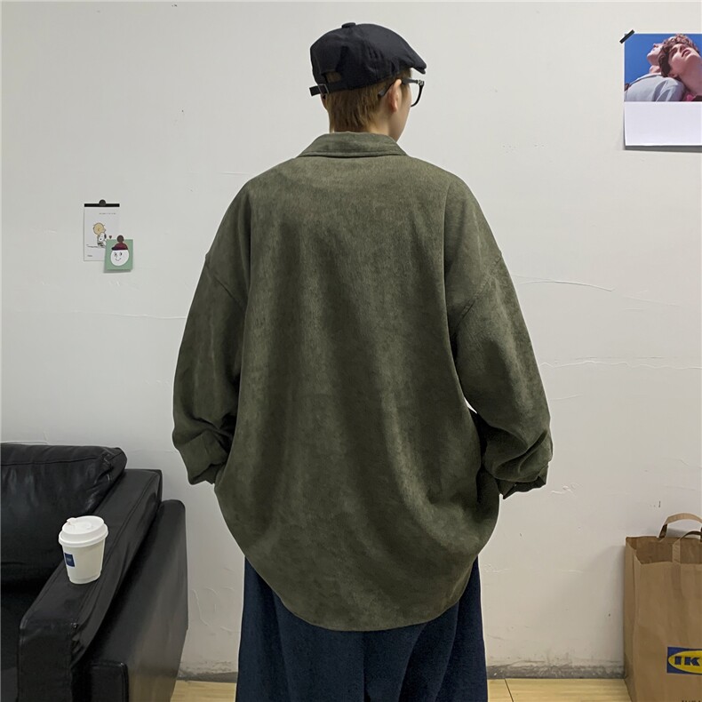 秋冬港风日系大码文艺男秋季衬衫灯芯绒青年长袖外套衬衣C45/P45，男装衬衫，钱塘713