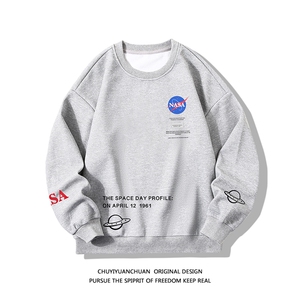 NASA华夫格卫衣圆领卫衣长袖t恤男外套白底HW76243-P30加绒款P40图片