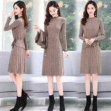 2022冬季新款简约舒适时尚两件套毛衣连衣裙，女装连衣裙，魅丽静蓝