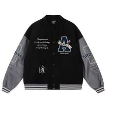 JY323-P64潮棒球服oversize春秋季新款百搭拼接字母印花，女装职业装，星座1501-3