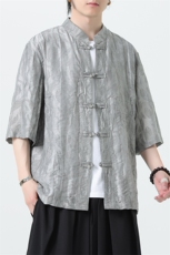 2025夏季新款男装风金属盘扣新中式天丝提花衬衫C133-P70，男装衬衫，电商B277(原6028)