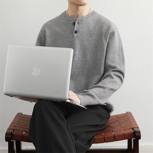 高级感暗扣纯棉毛衣男士秋冬2025新款亨利领加厚保暖针织衫内搭男图片