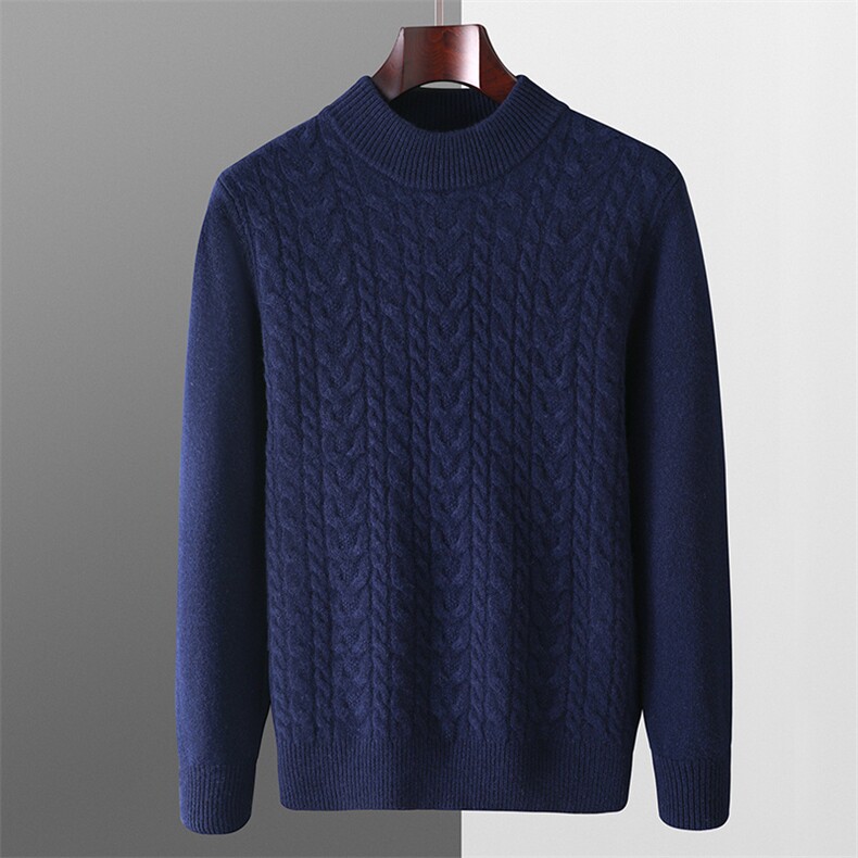 秋冬季羊毛男士七针加厚小半高圆领麻花羊毛衫，男装羊毛衫，君贝羊绒