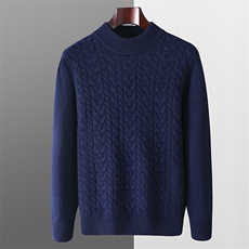 秋冬季羊毛男士七针加厚小半高圆领麻花羊毛衫，男装羊毛衫，君贝羊绒
