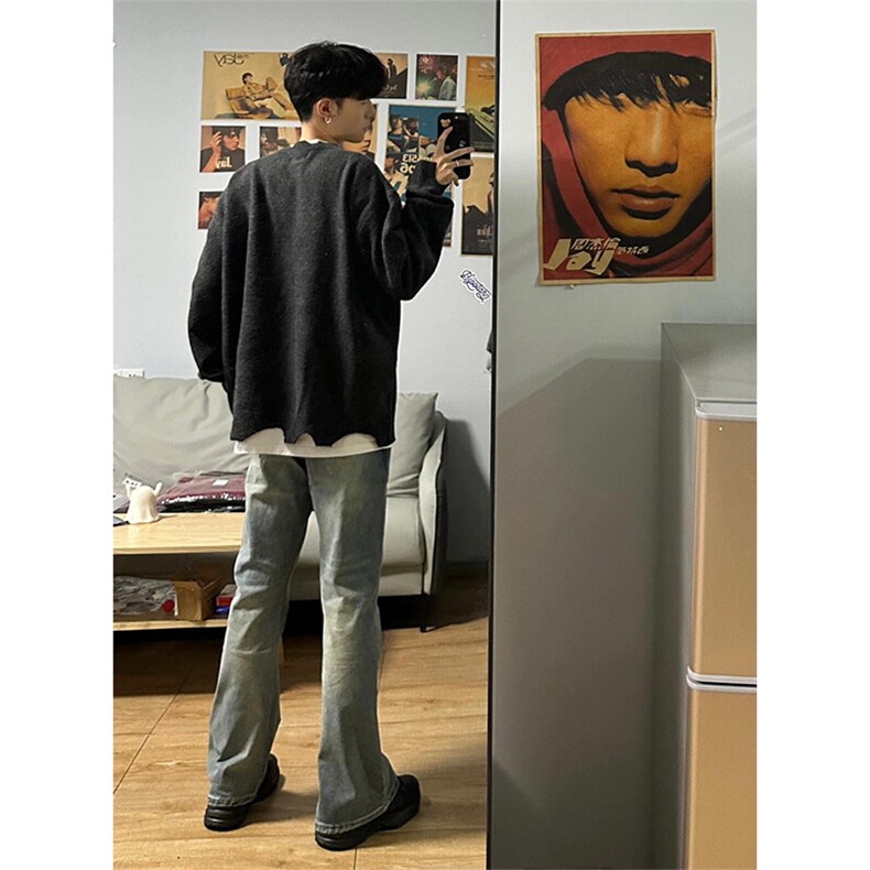 【有货】美式高街半拉链破坏毛衣水洗灰套头针织衫MY350特P62,男装针织衫/毛衣,星座908-1
