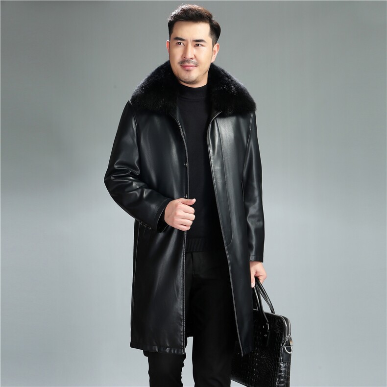 冬季新款男士黄金绒中长款皮衣中年加绒加厚保暖男装小牛皮外套,男装皮衣,电商B212（原钱塘6029）