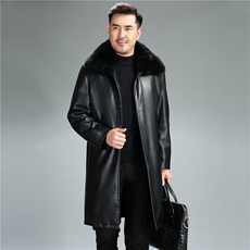 冬季新款男士黄金绒中长款皮衣中年加绒加厚保暖男装小牛皮外套，男装皮衣，电商B212（原钱塘6029）