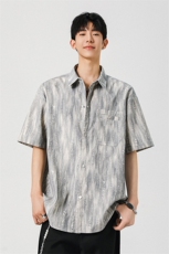 扎染脏脏工装短袖衬衫男款夏季潮牌宽松半袖衬衣外套Y002，男装T恤，星座210-1