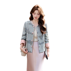 复古风重工亮片钉珠牛仔外套2026春新款提花工艺袖口高级感牛仔衣，女装牛仔外套，冬木谷雨