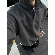 美式潮牌翻领卫衣男高级感宽松长袖工装t恤半开扣立领休闲polo衫，男装Polo衫，星座1210-1