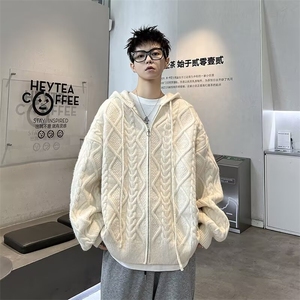 YC9772-P65 秋冬加厚慵懒风休闲情侣针织衫女外套连帽开衫毛衣图片