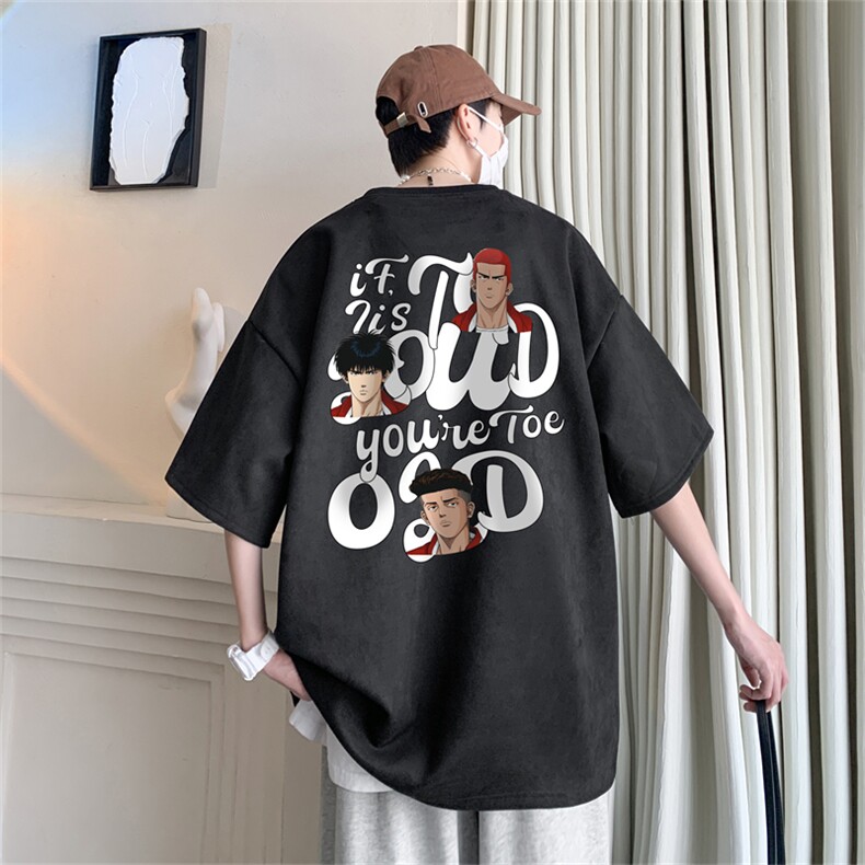 灌篮高手元素麂皮绒圆领休闲夏季短袖T恤男清凉RT3067-P28控48,男装T恤,电商B370