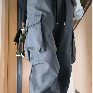 抖音直播春夏款男女工装裤大口袋中性风抽绳束脚长裤A07 P45图片