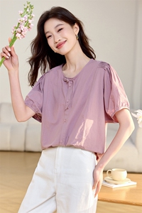 新中式盘扣短袖纯棉衬衣女2025夏季新款休闲宽松显瘦圆领衬衫上衣图片