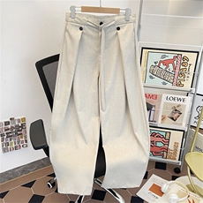 老钱风A字裤打褶亚麻西裤男款cleanfit直筒休闲阔腿裤MKK380P65，男装西裤，星座1013-5