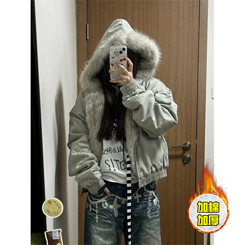现货高品质美式高街冬季重磅硬挺短款座山雕毛领棉衣男女加厚外套,男装棉衣,电商A486