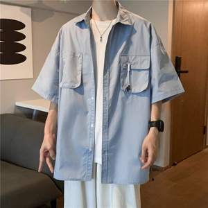W482-P38 新款夏季潮流气质百搭青春流行五分袖简约潮纯色衬衫图片
