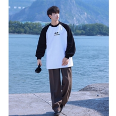 港风插肩袖设计卫衣男大码休闲字母印花卫衣男WY77089P35控49，男装卫衣，星座227-7