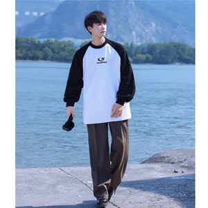 港风插肩袖设计卫衣男大码休闲字母印花卫衣男WY77089P35控49图片