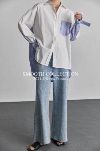 现货春款独特设计拼接衬衣，女装，SMOOTH