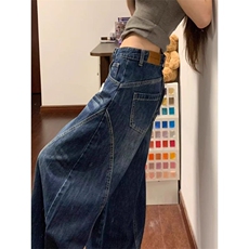 美式复古弯刀牛仔裤阔腿女宽松直筒新款显瘦高腰拖地裤L25166-P48，男装牛仔裤，星座1008