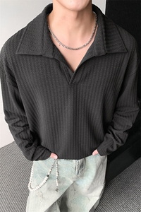 肌理感Polo衫男生春秋季中性风情侣痞帅休闲潮牌宽松大码长袖t恤图片
