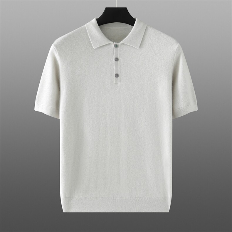 2025年秋季修身型日常不连帽衬衫领其他常规短袖，男装T恤，溪贝羊绒