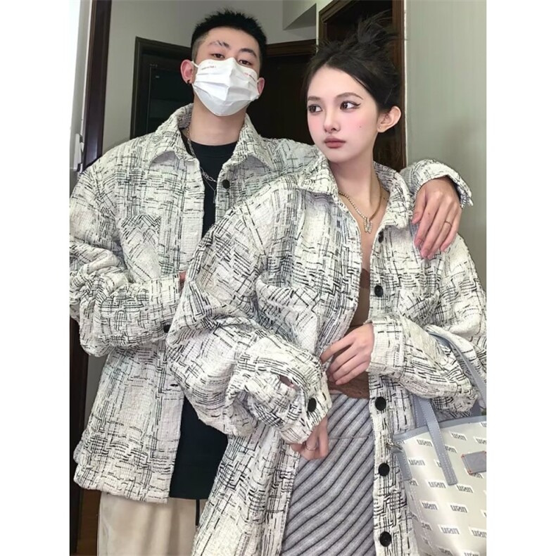 661复古小香风衬衣宽松格子外套男女同款格纹长袖衬衫情侣潮,男装衬衫,星座308A-1（原309B-1）