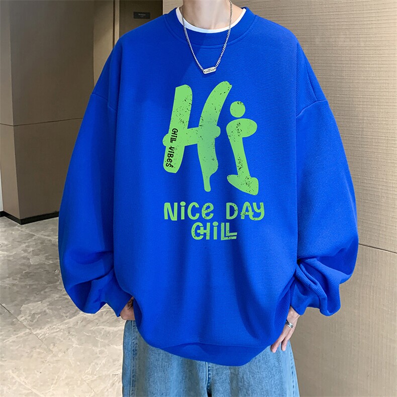 5XL华夫格卫衣男大码胖子圆领长袖t恤HW76418-P30,男装T恤,电商A040