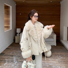 2025冬季新品[鹿茸皮拼接羊羔毛90白鸭绒外套]p345k520，女装羽绒服，2D015